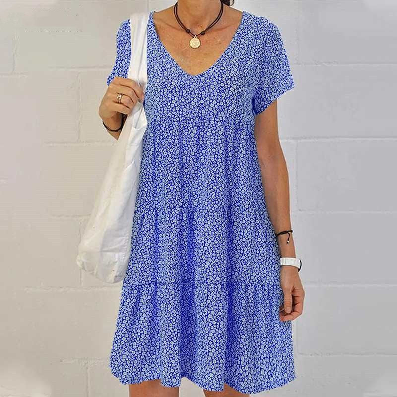 V-neck Slim-fit Short-sleeved Dress Women