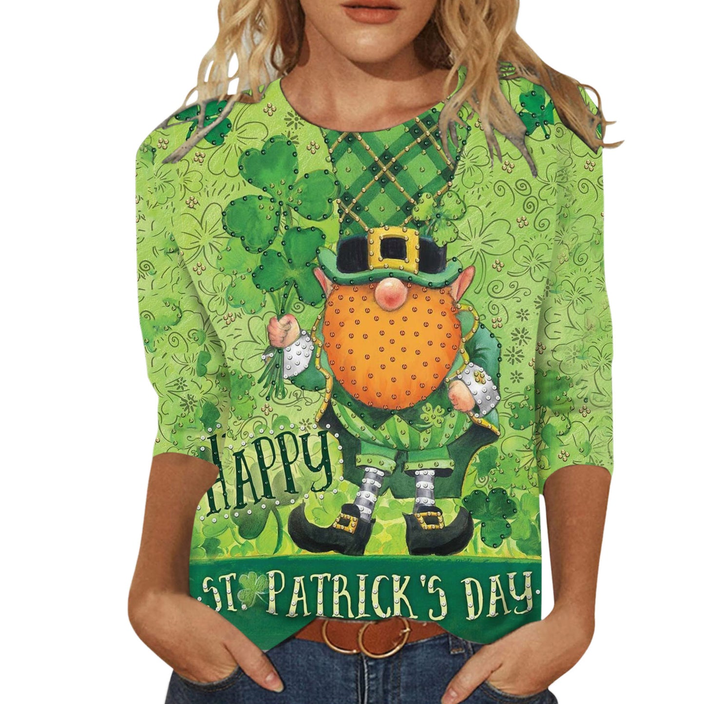 Digital Printing Green Round-neck T-shirt