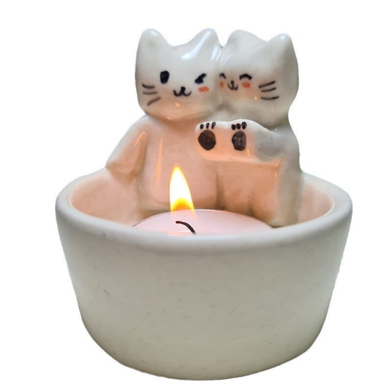 Resin Kitten-shaped Candlestick Ornaments