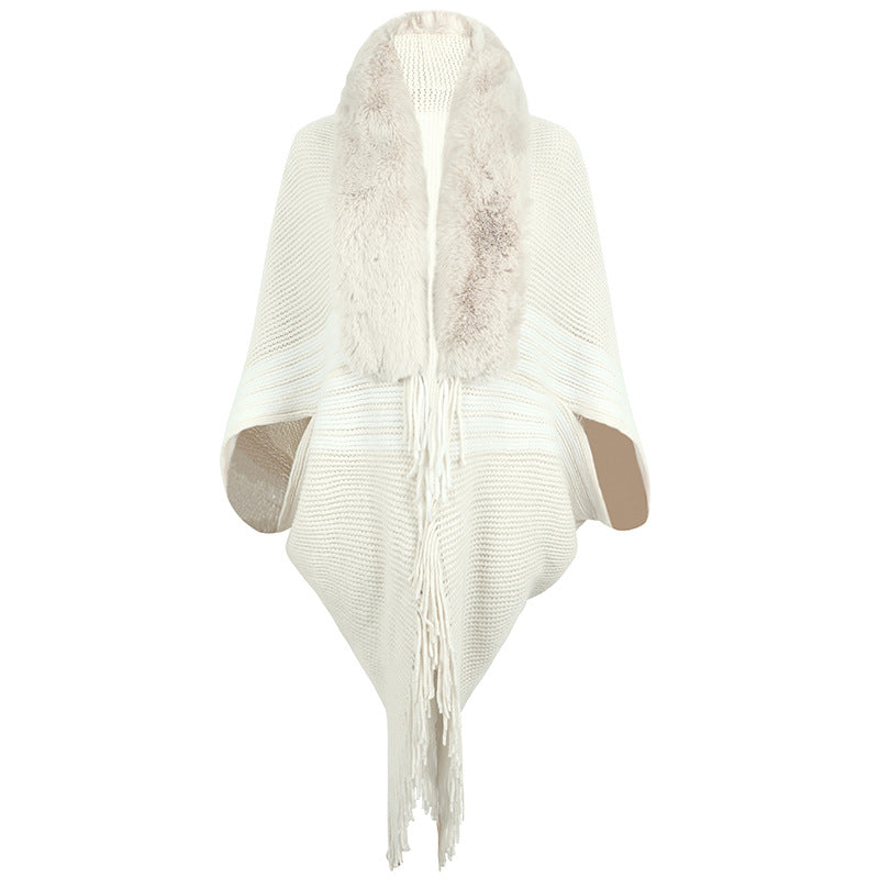 Tassel Cape And Shawl Women's Striped Fur Collar Scarf