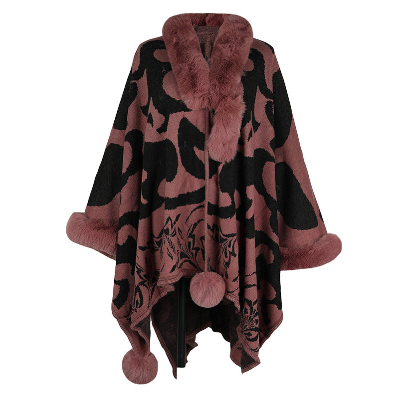 Women's Fur Collar Thickened Warm Shawl