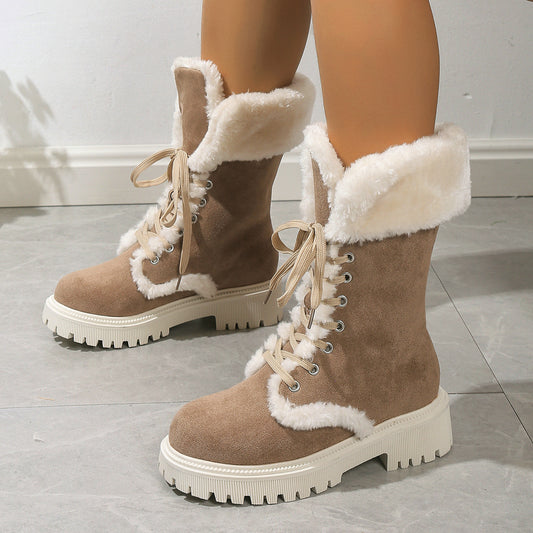 Plus Size Furry Warm Slugged Bottom Middle Women's Snow Boots