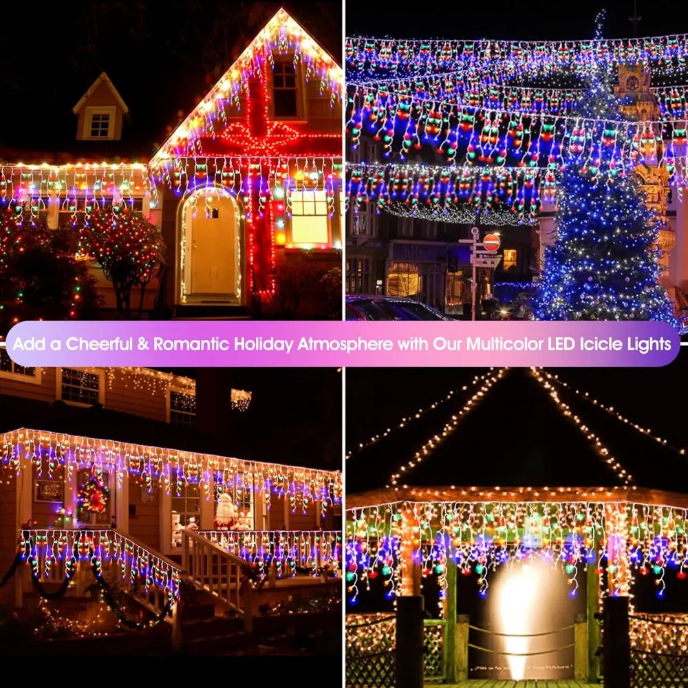 Christmas Icicle Lights Outdoor, 1008 LED 8 Modes with Remote Control, Curtain Fairy String Lights for Christmas Decorations