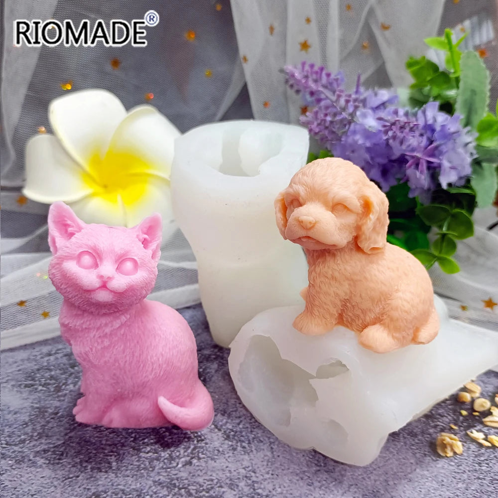 Cat And Dog Model Silicone Mold Cake Decoration Candle Ornaments Gypsum Aromatic Epoxy Resin Hand Made Gift Baking Mold