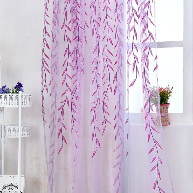 Green Purple Willow Sheer Curtains Window Yarn for Living Room Tulle Curtains Kitchen Gauze Decorative Curtain for Bedroom Home