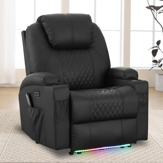 Power Recliner Chair with Heat and Massage for Adults - Home Theater Seating with LED Lights,Recliner Sofa for Living Room