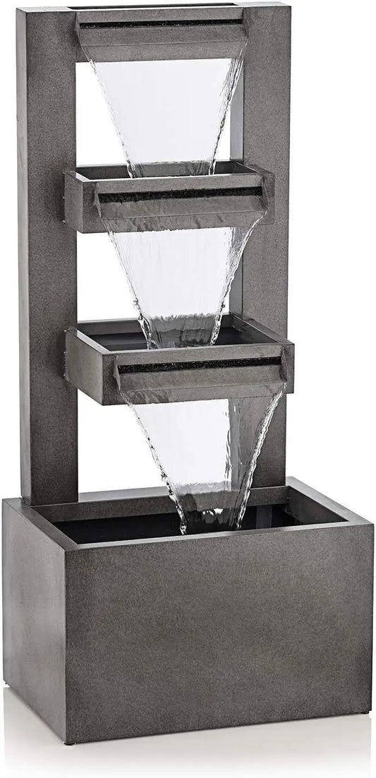 CPS182 Outdoor Floor Industrial Multi-Tiered Soothing Waterfall Fountain, 43", Gray