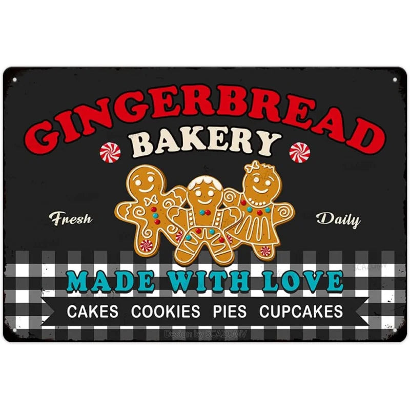 Christmas themed winter gingerbread bakery metal logo retro home kitchen coffee shop wall decoration