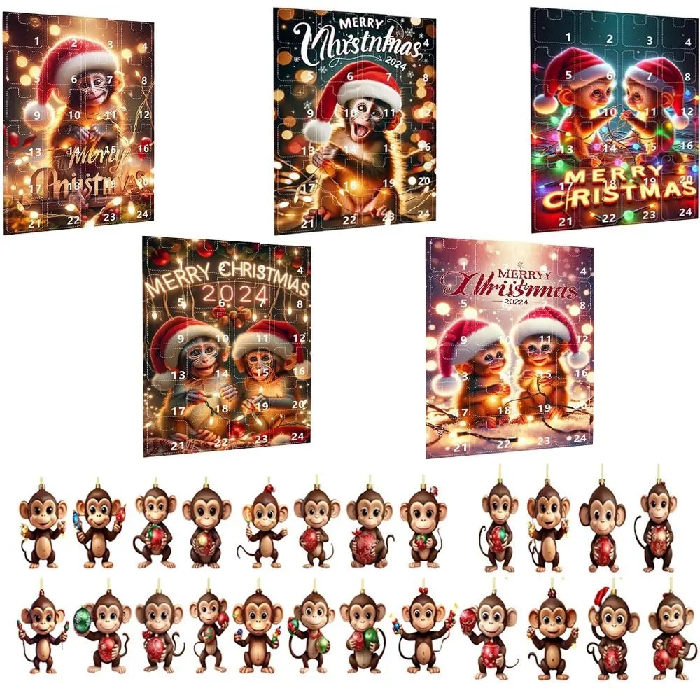 Christmas Advent Calendar Christmas Countdown Blind Box 2025 Cartoon Monkey Mystery Box Xmas Christmas Decoration