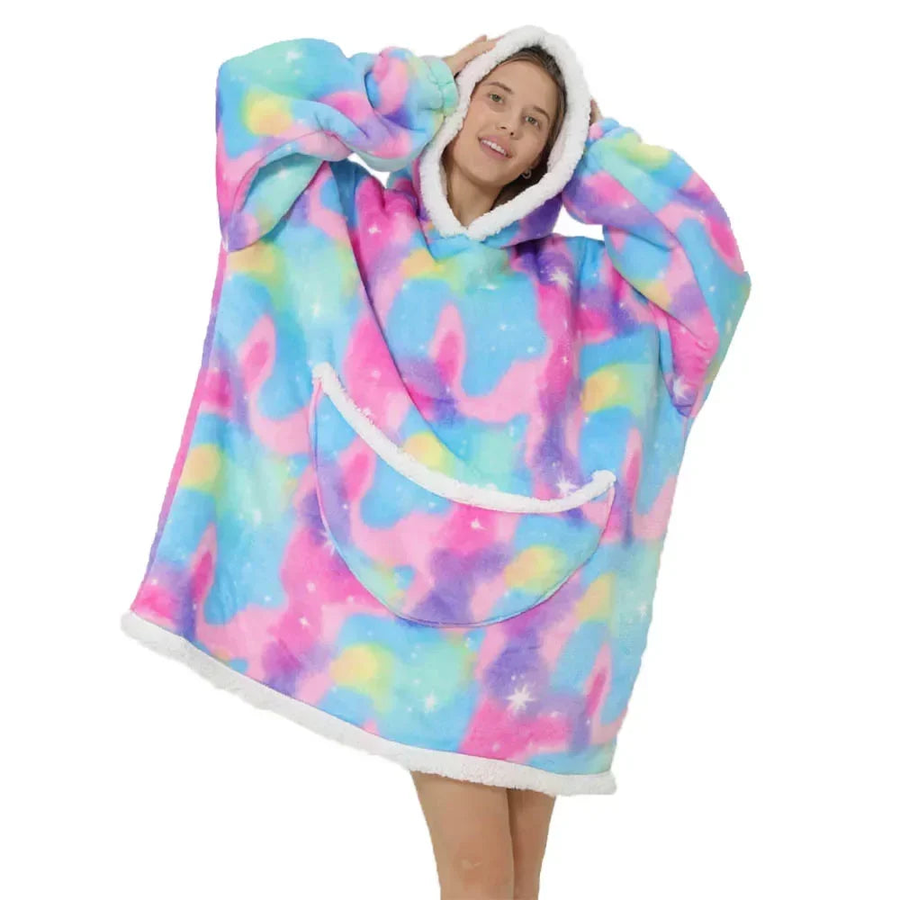 Oversized Blanket Hoodie for Women Men Wearable Blanket Hoodie with Sleeves Cute Cartoon Avocado Print Sweatshirt Winter Clothes