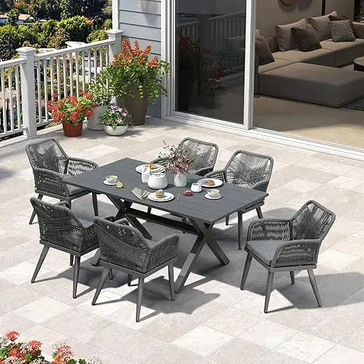 7 Pieces Outdoor Dining Set,  for Lawn Garden Backyard Deck,All-Weather PE Rattan Outdoor Patio Furniture Sets