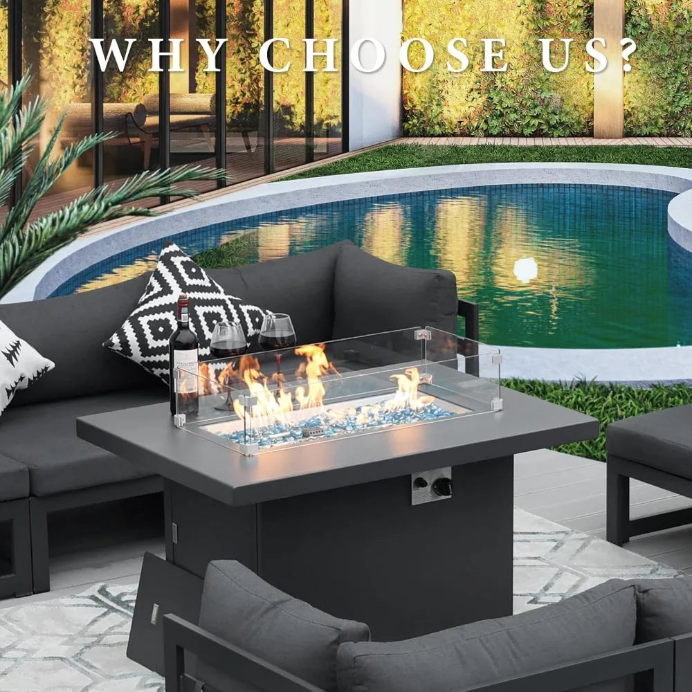 43" Patio Outdoor Propane Fire Pit Table with Waterproof Cover 55,000 BTU Auto-Ignition Gas Fires Pits Tables, Outdoor Fire Pit