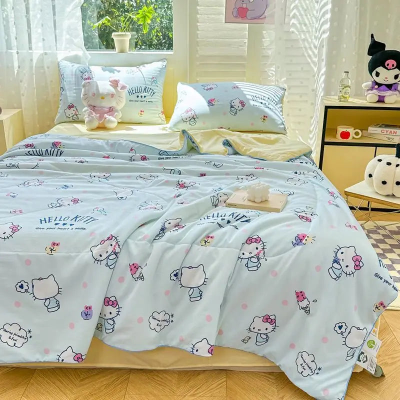 New 2024 Sanrio Anime Kawaii Hello Kitty Kuromi Winter Thickened Plush Soft Blanket Cute Cartoon Cinnamoroll Warn Shawl Blanket