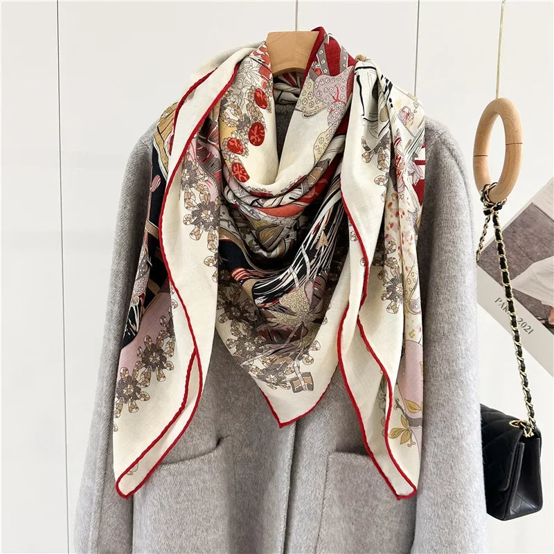 New versatile silk wool square scarf with double-sided contrasting colors handmade fashionable shawl silk wool scarf