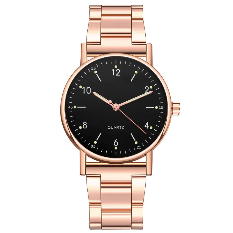 Luxury Rose Gold Stainless Steel Watches Female Classic Round Dial Quartz Watch Women Business Wristwatches Montre Pour Femme