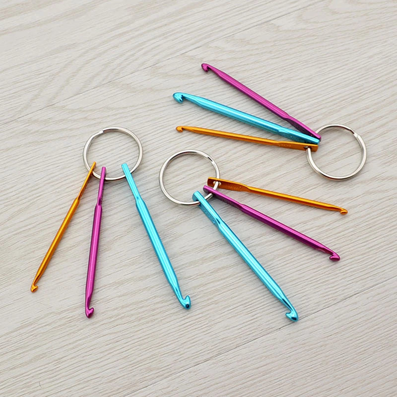 3pcs/set Multicolour Mini Aluminum Keychain Crochet Hooks DIY Crafts Tools Knitting Needles