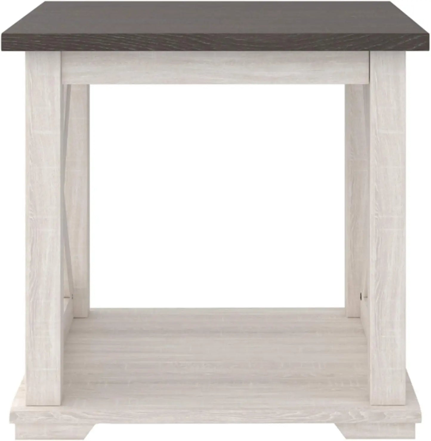 Square Modern Farmhouse End Table, Two Tone White & Brown