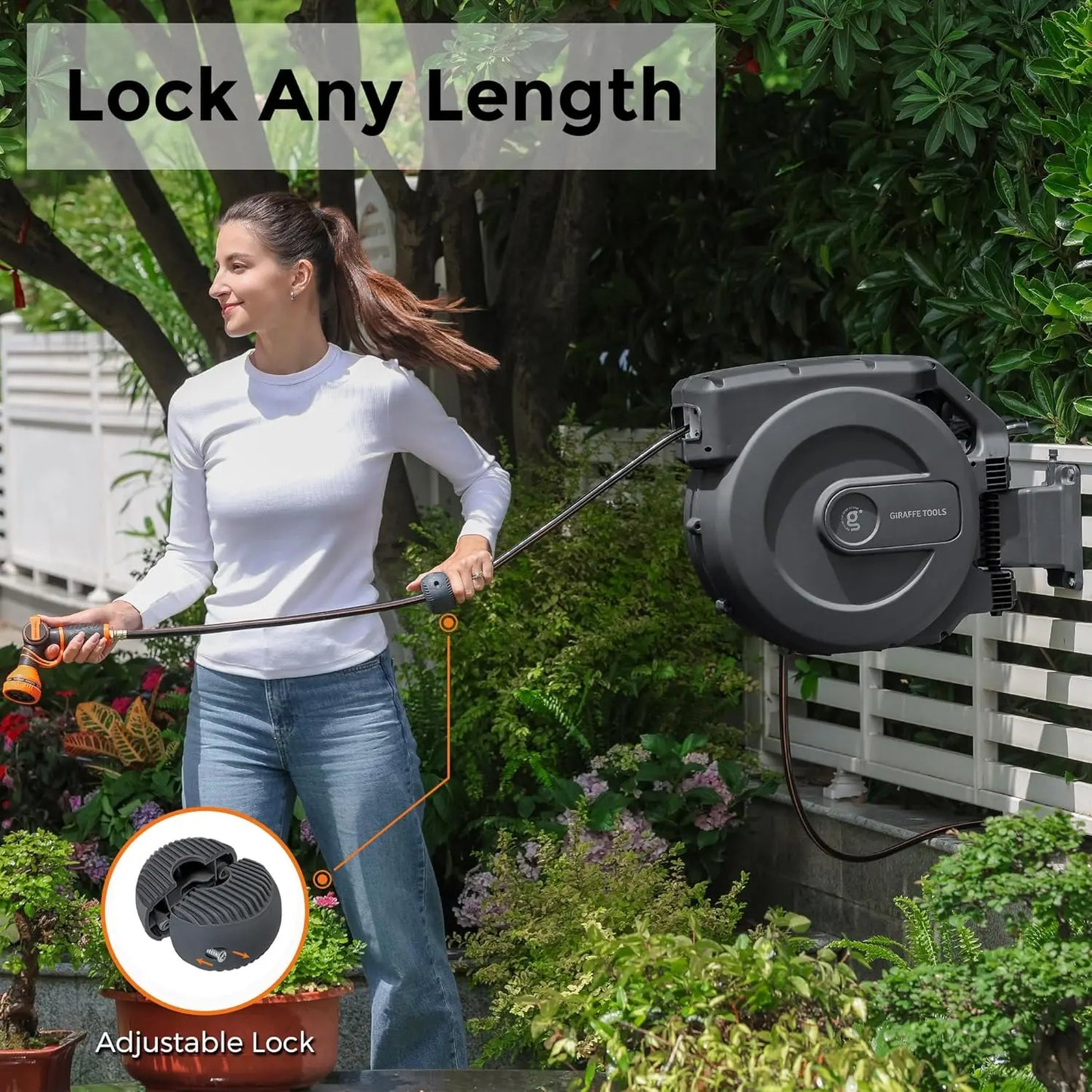 AW505/8 Retractable Garden Hose Reel 5/8" x 115+5 ft, Heavy Duty Wall Mounted Water Hose Reel Automatic Rewind