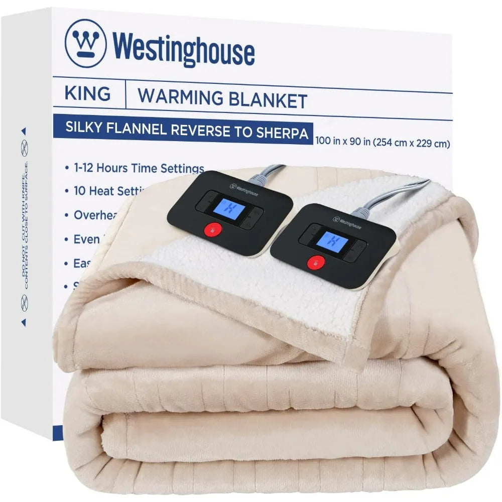 Electric Blanket King, Heated Blanket King Size with 10 Heating Levels and 1 to 12 Hours Heating Time Settings,