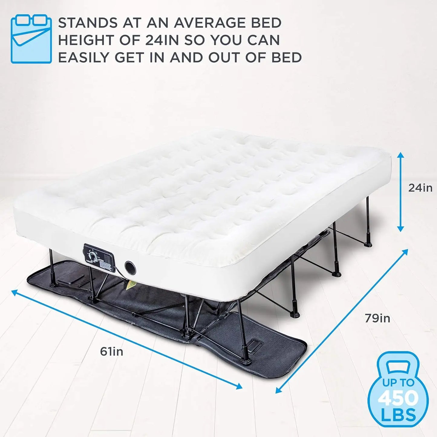 Air Mattress with Frame & Rolling Case, Self Inflatable, Blow Up Bed Auto Shut-Off, Comfortable Surface