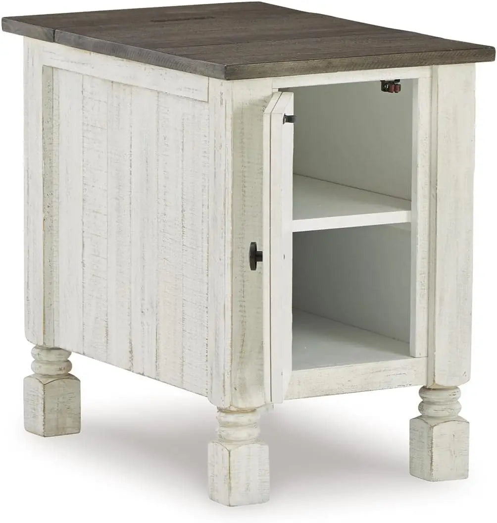 French Country Chair Side End Table, White & Gray