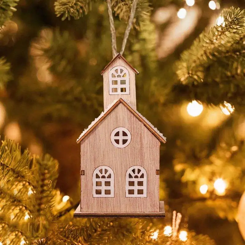 Lighted Christmas Houses Village Wooden Christmas Scene Ornament Decorative Glowing Miniature House Holiday Seasonal Decor