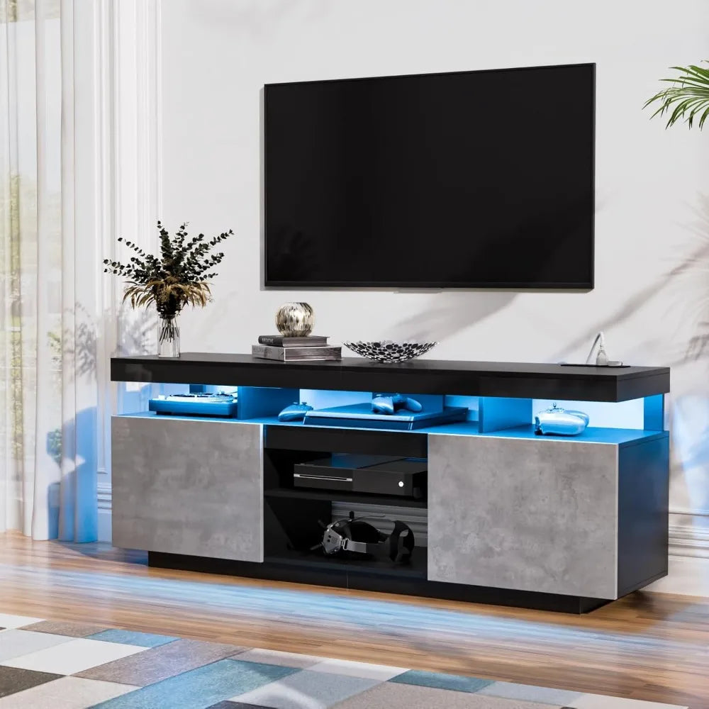 LED Lift Top Coffee Table and TV Stand Set of 2,Modern LED Entertainment Center with Power Outlets for up to 70" TV