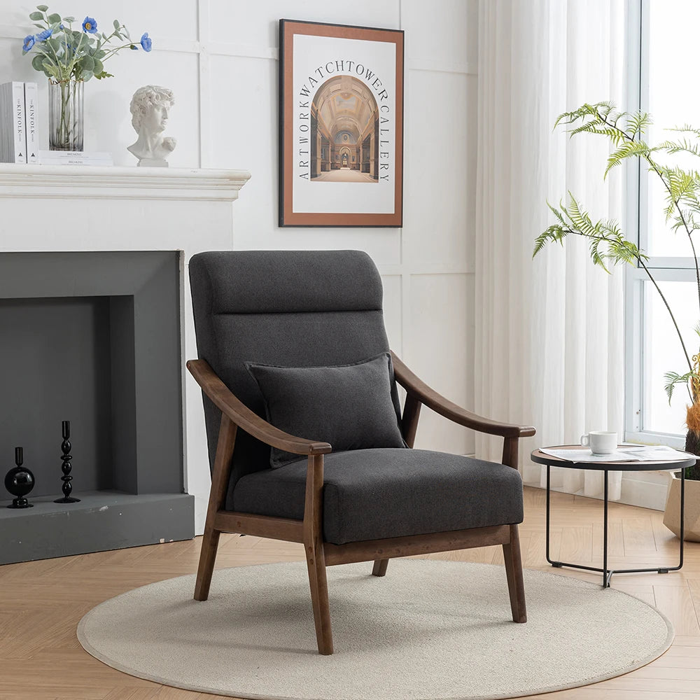 SEYNAR Mid Century Modern Accent Chair,Boucle Upholstered High Back Soild Wood Frame Armchair with Pillow for Living Room