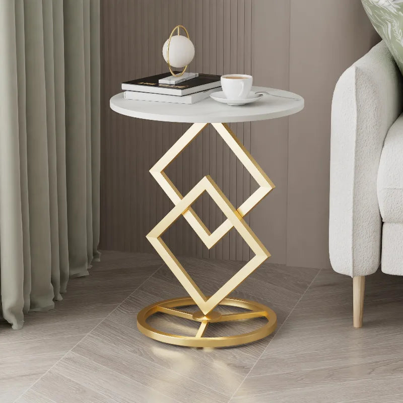 Light Luxury Simple End Table Creative Round Rock Plate Coffee Table Modern Small Household Living Room Metal Small Sofa