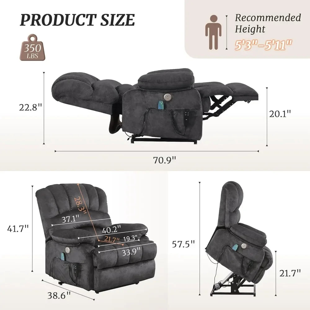 Recliner Chair for Adults, Dual Motor Oversized Chair, Power Lift Recliner Chair with Heating and Massage, Living Room Chairs