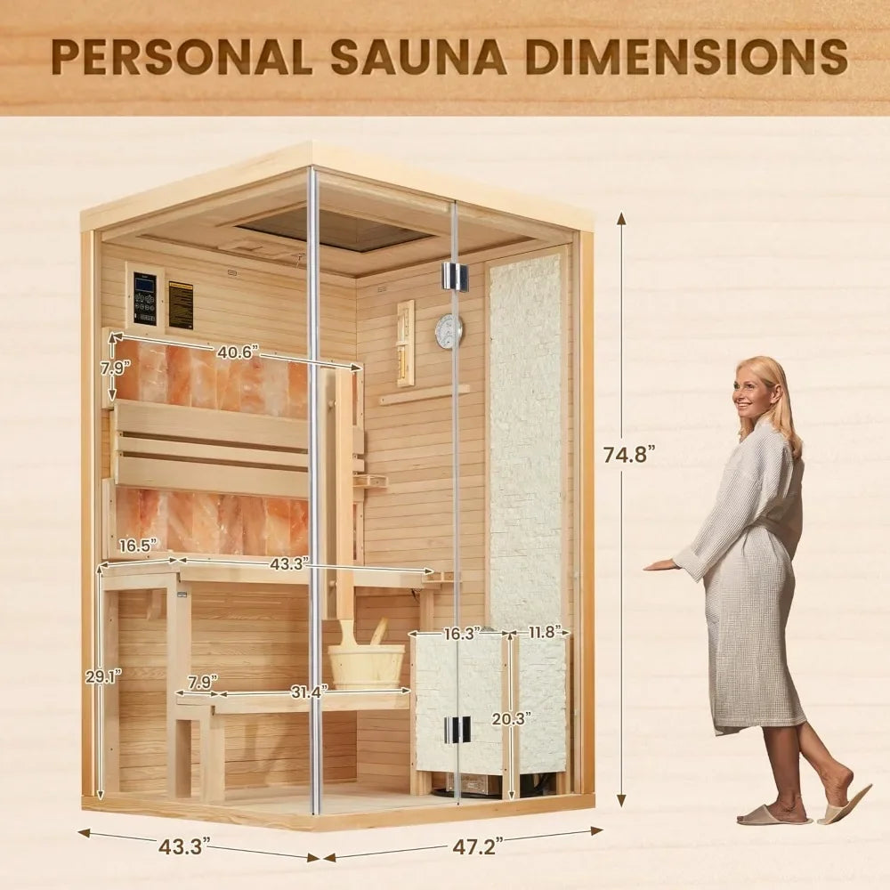 Steam Sauna,with 2300W Stove Heater,with 2 Himalayan Salt Bricks,7-Color Dynamic Abysm Sky Lights 2-4 Person Luxurious Sauna