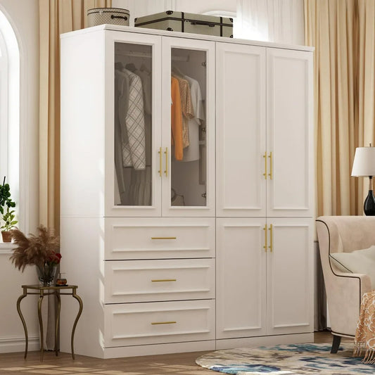 Wardrobe Armoire Dresser for Bedroom Clothing Organizer Wardrobe Armoire Closet With Glass Doors White Clothes Cabinet Warddrobe