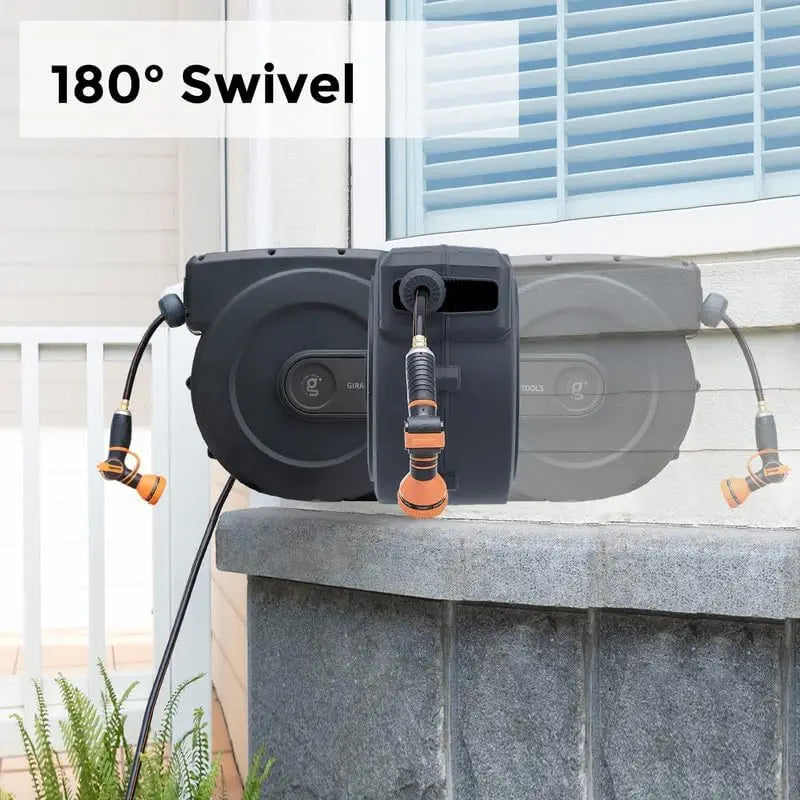 AW505/8 Retractable Garden Hose Reel 5/8" x 115+5 ft, Heavy Duty Wall Mounted Water Hose Reel Automatic Rewind