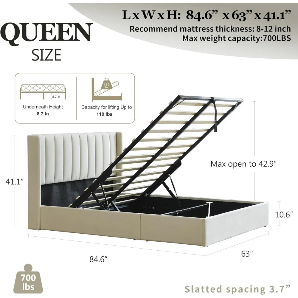 Upholstered Platform Bed Frame Queen Beds Queen Size Hydraulic Storage Bed Velvet Fabric With Hydraulic Support Bars Queen) Bunk