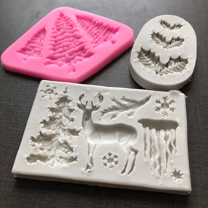 Silicone Resin Molds Christmas Tree Leaves Deer Fondant Mould Cake Decorating Tools Pastry Kitchen Baking Accessories