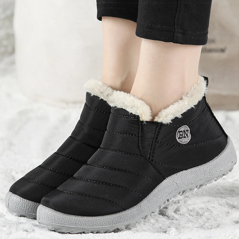 Women's Winter Boots Lightweight Fur Boots For Women Ankle Winter Shoes Women Snow Boots Waterproof Winter Footwear Female Black