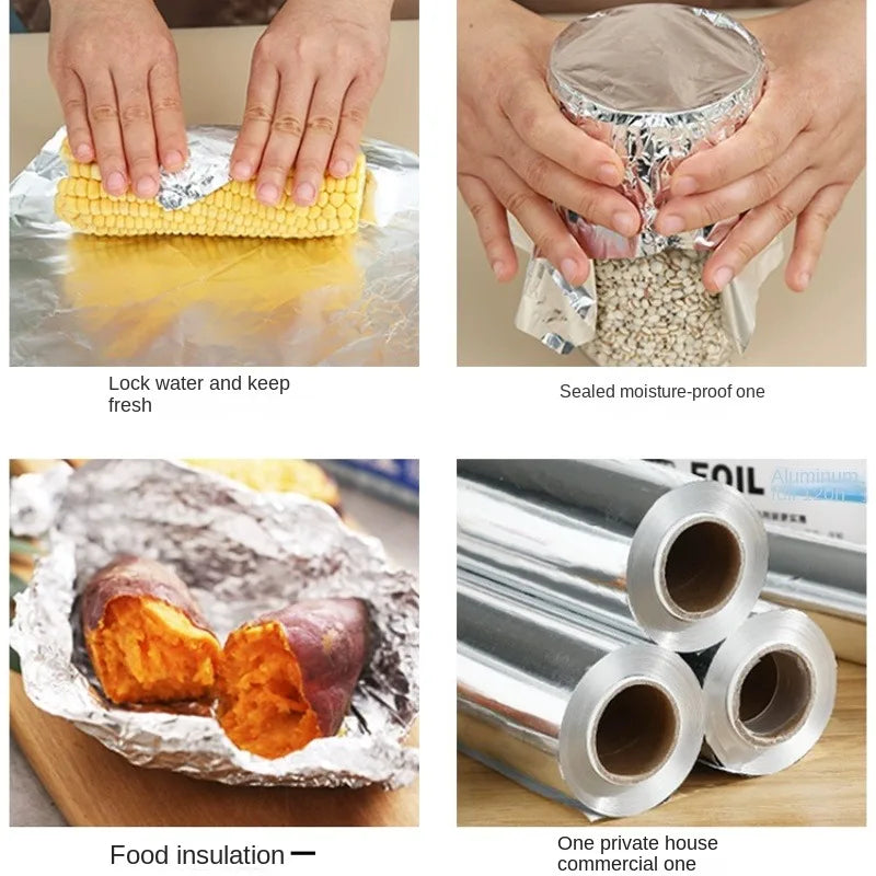 Zackoo 10/20/40M Aluminium Foil for Baking Wrap Disposable Airfryer Oven BBQ Tin Foil Food Grade Oil Paper Kitchen Catering Tin