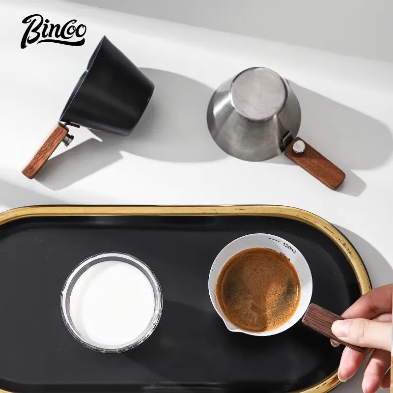 Bincoo Coffee extraction cup concentration cup stainless steel liquid cup wood handle powder press powder cup tool full set