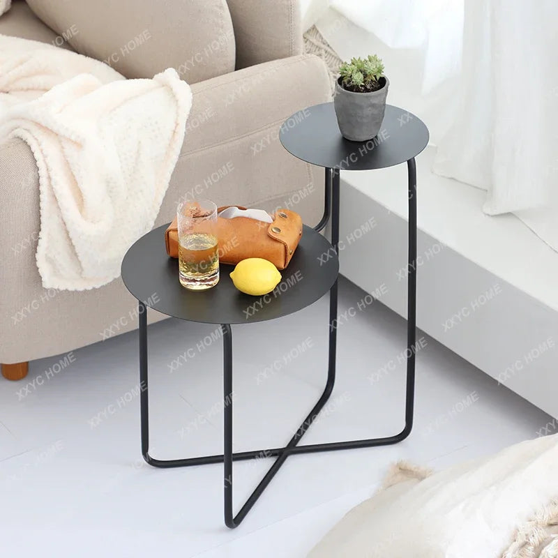 Nordic modern simple living room small coffee table wrought iron round sofa corner table creative bedside small table