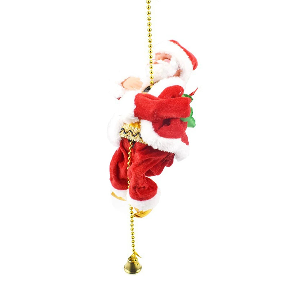 Santa Claus Climbing Beads Battery Operated Electric Climbs Up and Down Toy Tree Hanging Decor with Music Xmas Figurine Ornament