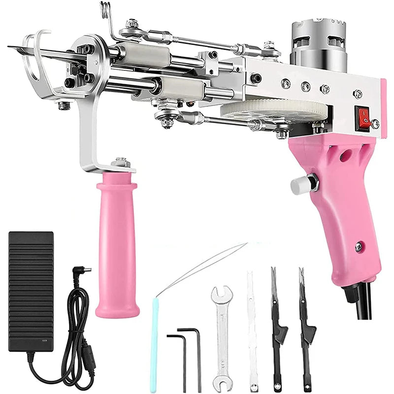 2 in 1 Pink Tufting Gun Kits Cut Pile Tufting Handheld Knitting Rug Gun with Tufting Yarn Trimmer Cloth Carving Machine Tools