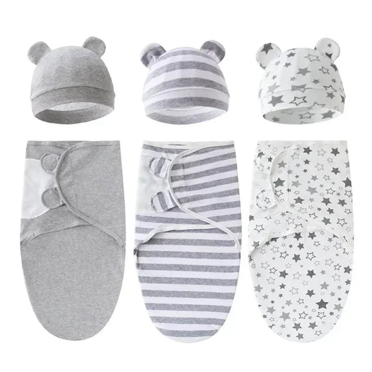 100% Cotton Baby Swaddle Blanket Swaddle Wrap Baby Hat Set for Infant Adjustable Newborn Swaddle Baby Swaddles for 0-6 Month