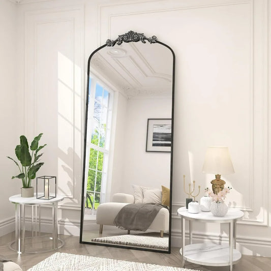 Black Arched Full Length Mirror 71x32 Mirrors Ornate Floor Mirror for Dressing Miroir Shatter-Proof and Anti-Rust Miror Led Home