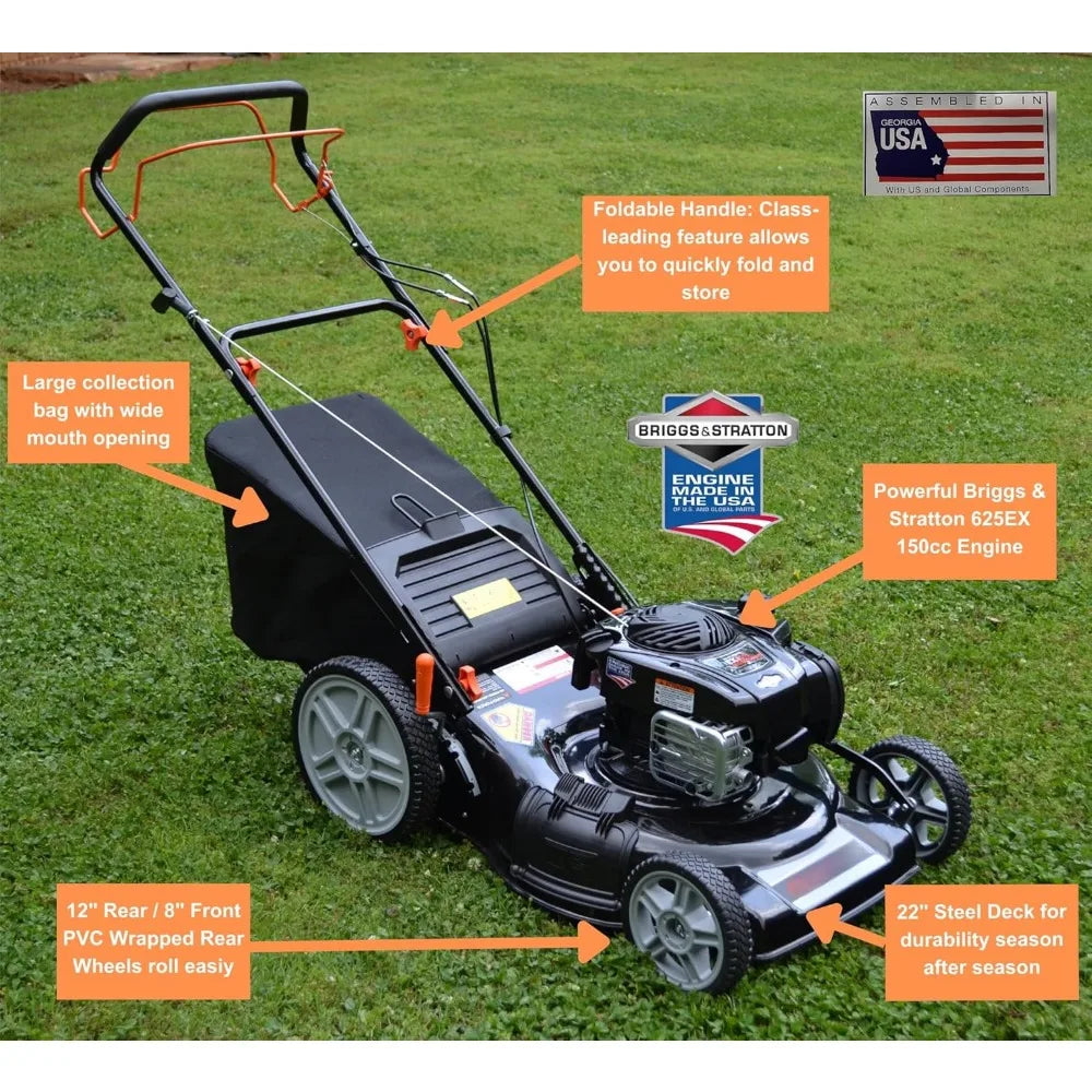 Self Propelled Lawn Mower,Briggs & Stratton 150cc Gas Engine 22-inch Steel Deck 3-in-1 Mulch, Bag, Side Discharge,Gas Lawn Mower