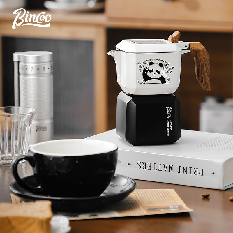 Bincoo Double Valve Moka Pot Household Coffee Pot Small Espresso High Temperature Extraction Coffee Liquid Pot Panda Pattern