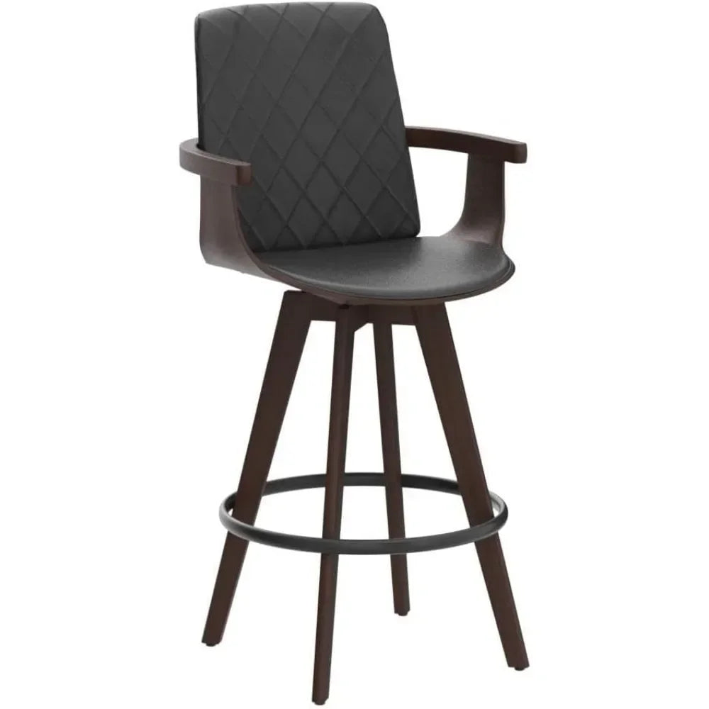 Bars Chairs, Upholstered Faux Leather Counter Height Bars Stools, Swivel Barstools with Wooden Arms and Legs, Bar Chair Sets