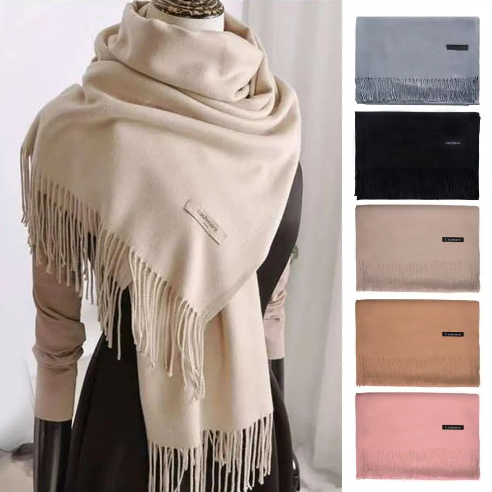 Women Fall Winter Scarf Thickened Faux Cashmere Tassel Soft Wide Long  Cold Resistant Decorative Women Thickened Scarf