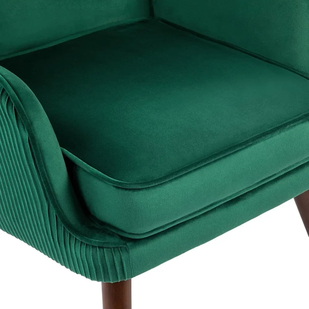 Velvet Accent Chair Set of 2, Modern Wingback Armchair with High-Back,Accent Club Arm Chair (Green),Living Room Chairs