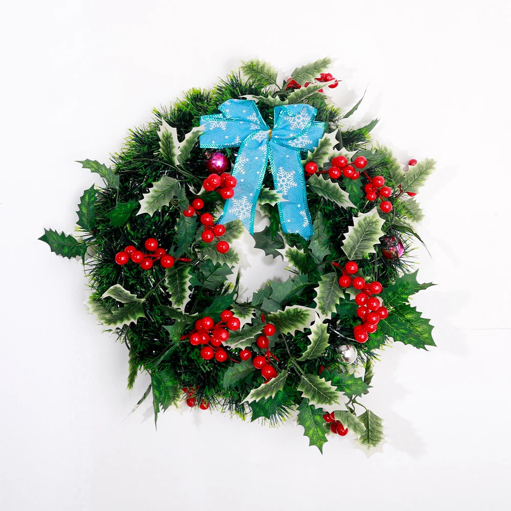 2M Christmas Artificial Holly Leaves Vine Garland Lighting String Xmas Tree Rattan Wreath For DIY Xmas Party Decoration Supplies