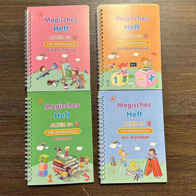 Set German Magic Books for Children Alphabet Reusable Handwritten Magic Notebook Writing for Calligraphy Set Montessori Copybook